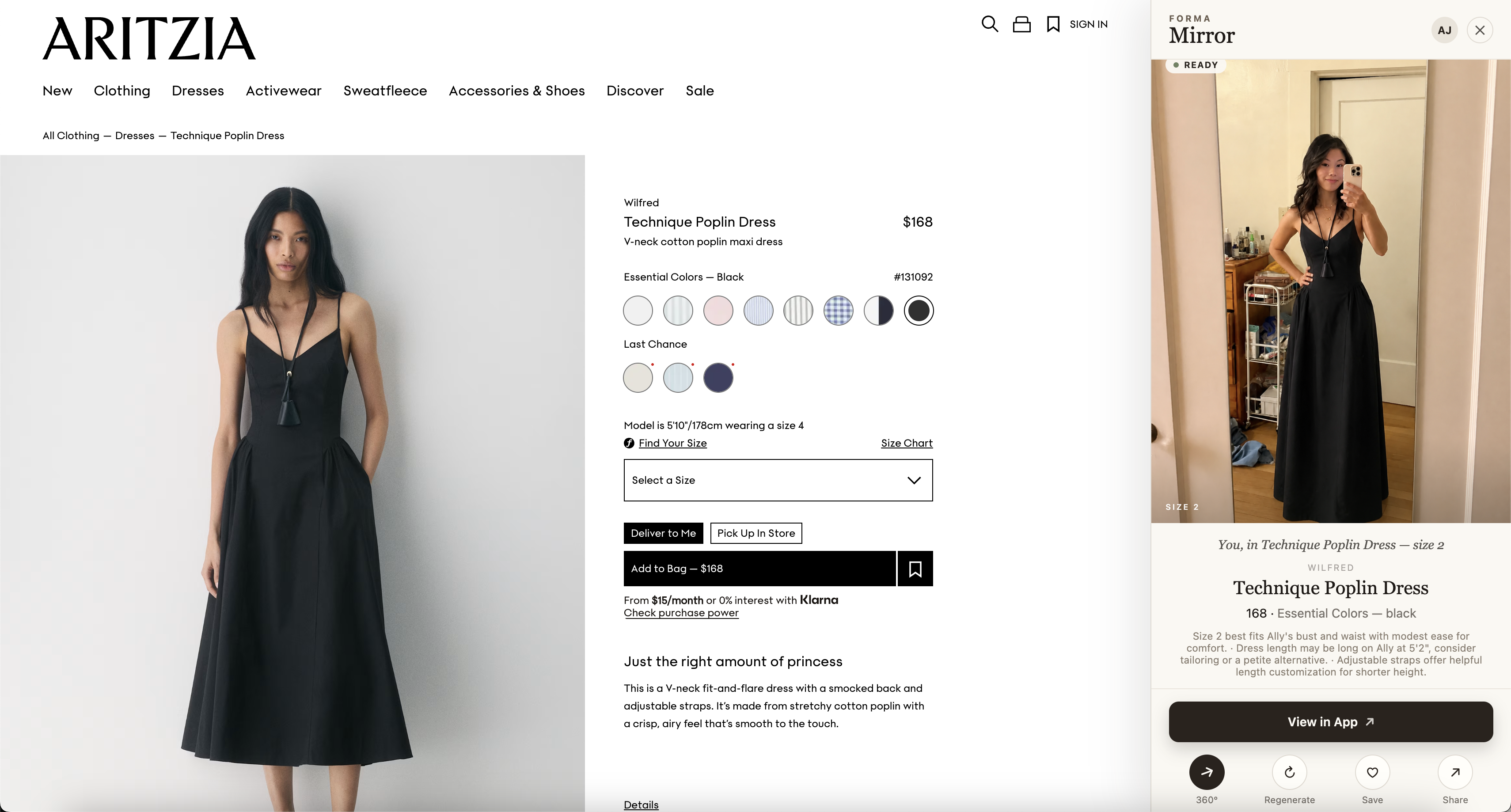 The Forma Chrome extension open on a shopping product page