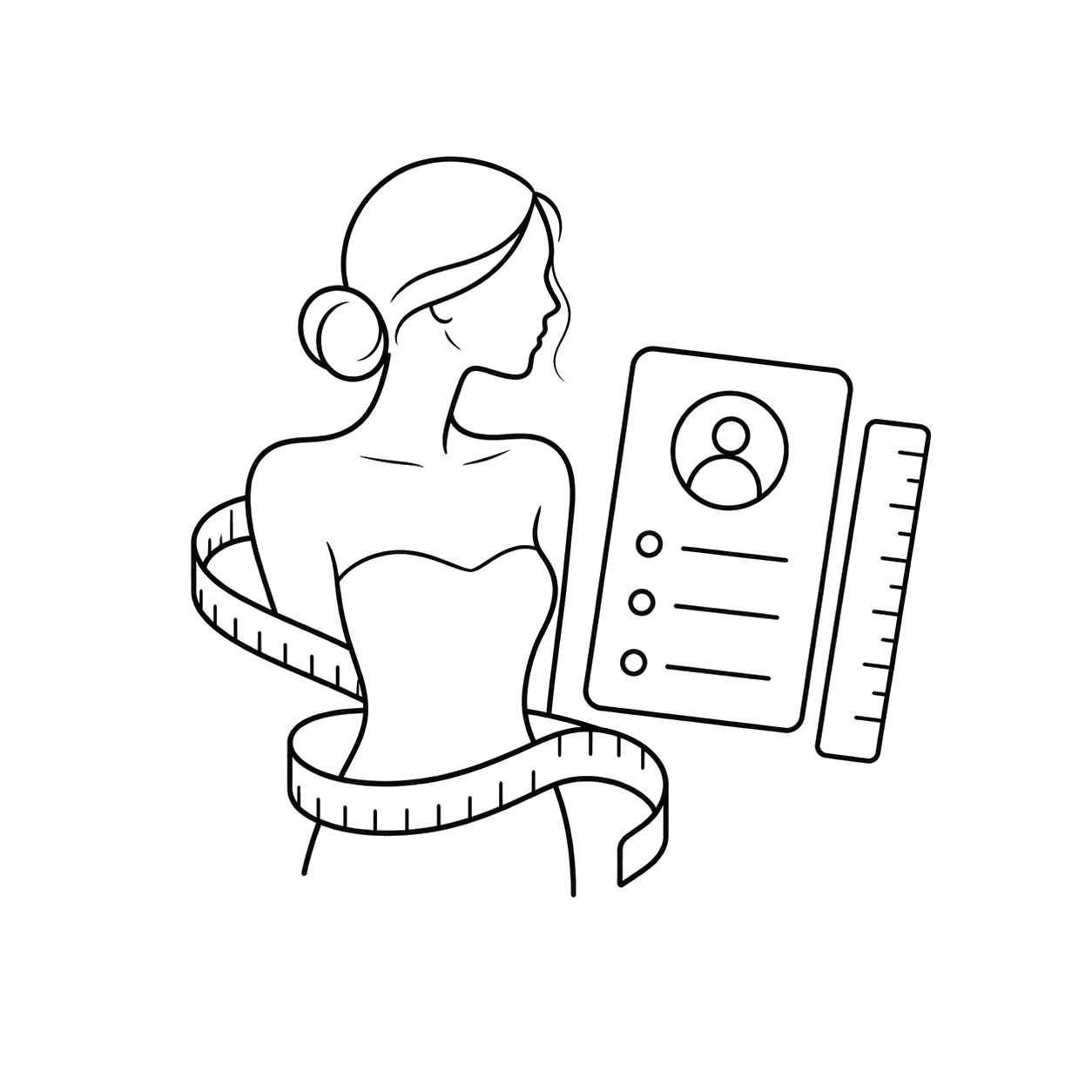 A line illustration of a fit profile with measurements
